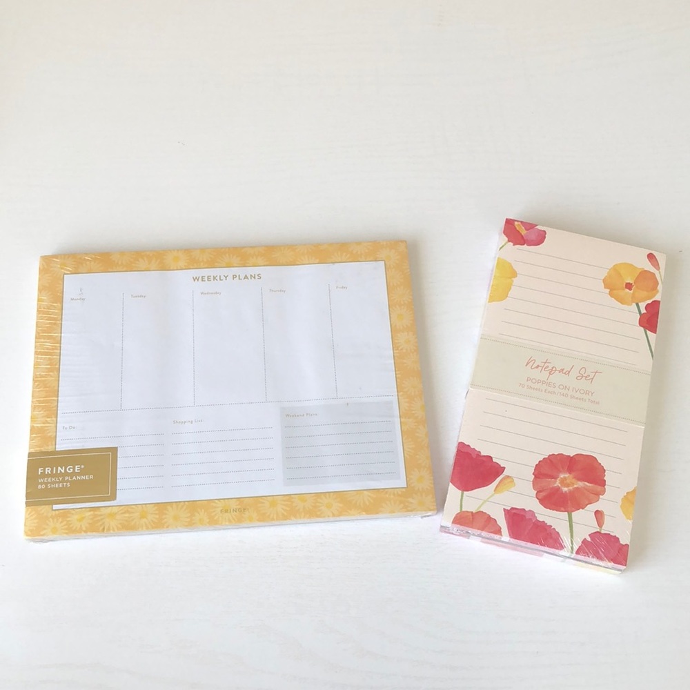 Fringe Studio Weekly Planner (Yellow Daisy) + Poppies On Ivory Notepad Set (NWT)
